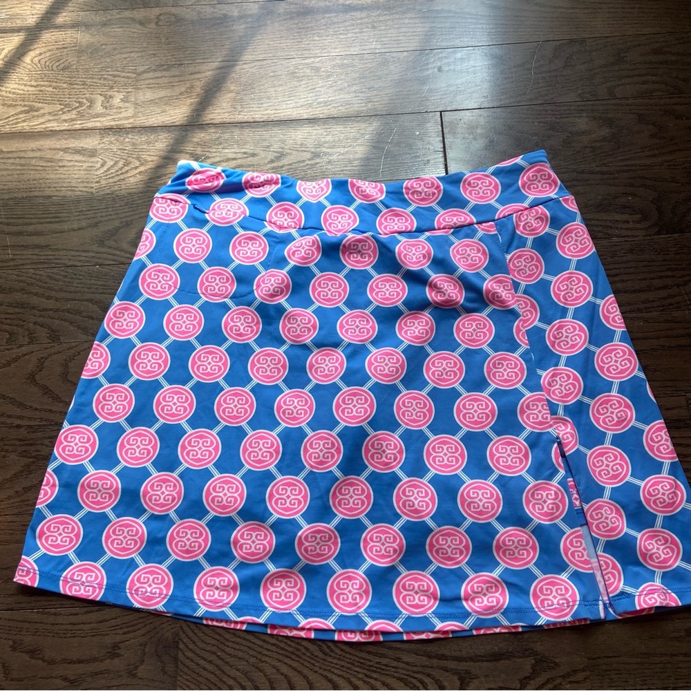 Lulu-B Blue Skort with Pink Circle Print